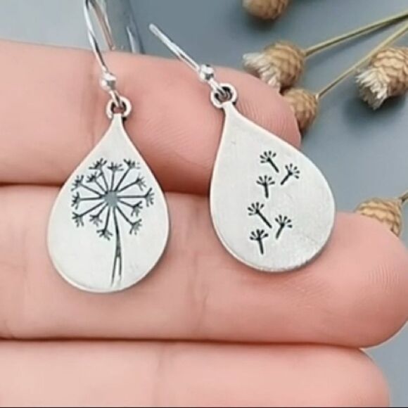 925 Sterling Silver Dandelion Dangle Drop Earrings - Picture 10 of 11